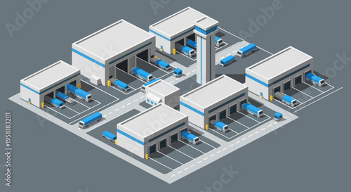 Modern Industrial Complex with Multiple Buildings and Blue Elements.