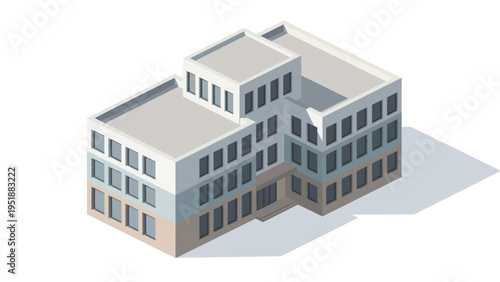 Modern Isometric Building Illustration with Multiple Floors and Windows.