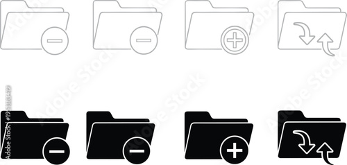 Black and gray file folder with plus minus and arrows symbol computer organization