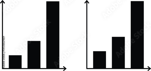 Black and white bar charts with arrows on white background graph