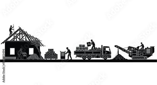 Set of 7 construction icons vector, black silhouette