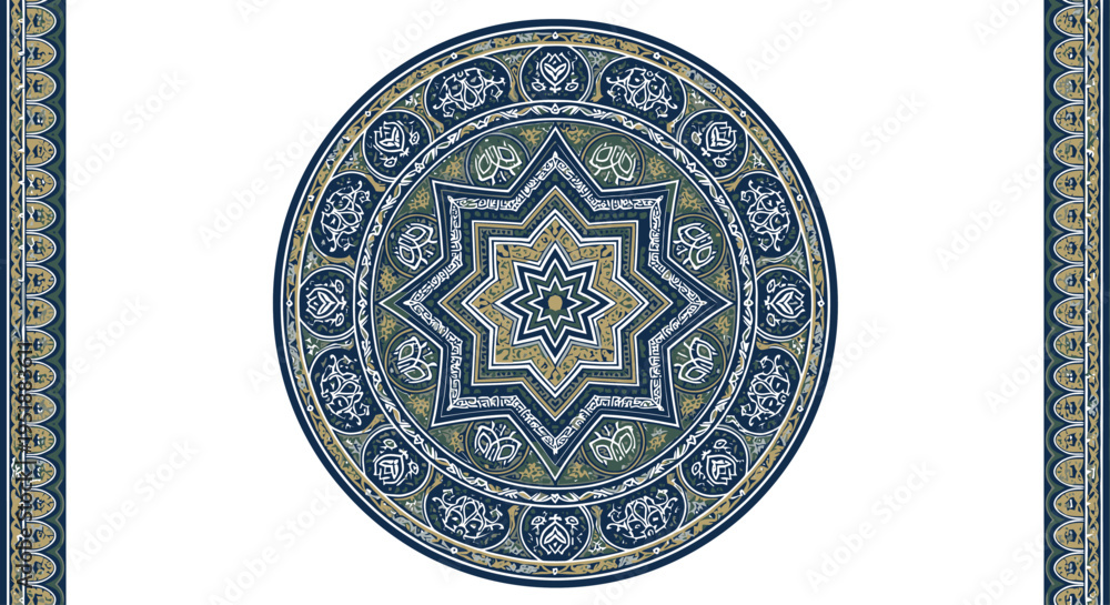 Obraz premium Intricate Blue and Gold Islamic Geometric Pattern Design