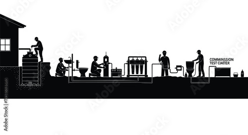 Set of 8 industrial workers vector silhouettes