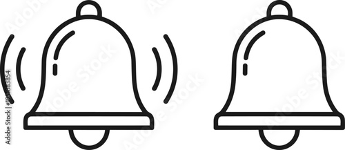Black and white of two bell one ringing bell line notification alert