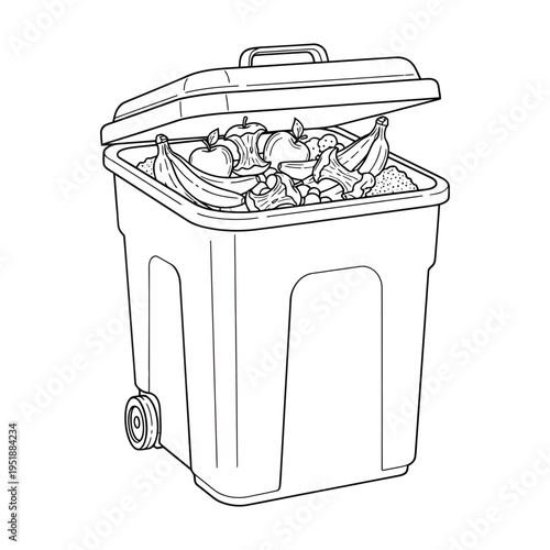 Overflowing office paper waste in recycling bin with casters isolated on white