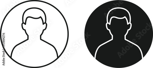 Black and white silhouette of a man's head and shoulders in circles