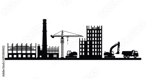 Set of construction site vector silhouettes