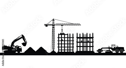 Set of construction site silhouettes vector