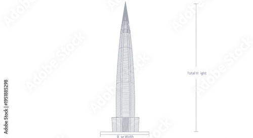 Vector illustration of a tall building or monument with measurements