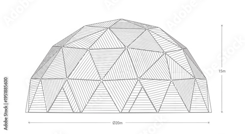 Vector geodesic dome illustration with measurements