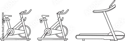 Line Drawing of Treadmill and Exercise Bikes stationary bike