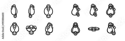 A collection of twelve black and white line icons depicting various