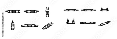 A collection of black and white line art icons representing various