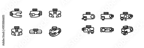 A collection of twelve minimalist line art icons depicting various