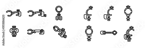 A collection of twelve minimalist line icons depicting various types