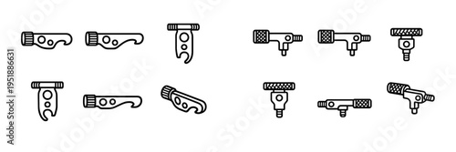 A set of technical line icons illustrating mechanical hardware