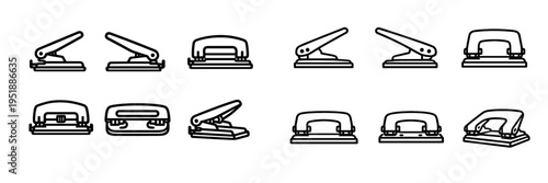 A collection of black and white line art icons depicting various
