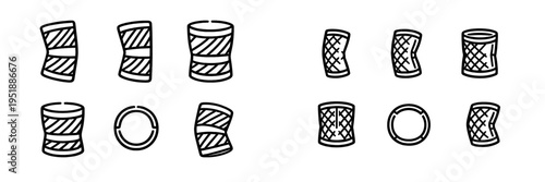 A set of minimalist black and white line icons depicting various