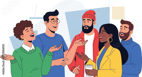 Diverse group of young professionals share ideas during an animated.