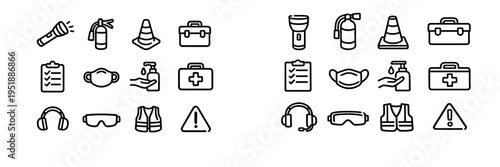 Set of minimalist vector icons for safety and emergency preparedness