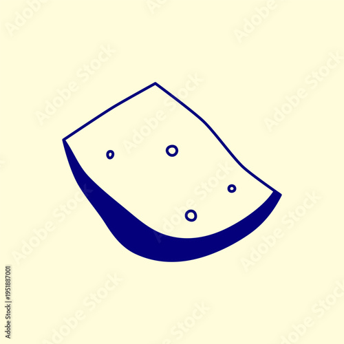 Hand drawn cheese slice with holes in line art Mediterranean style isolated on pastel background. Minimalist doodle outline gouda. Natural source of calcium and protein. Organic farm product.