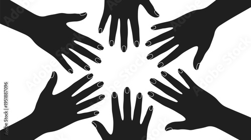 Diverse hands circle unity teamwork collaboration community support concept human connection solidarity group cooperation black silhouette illustration design use