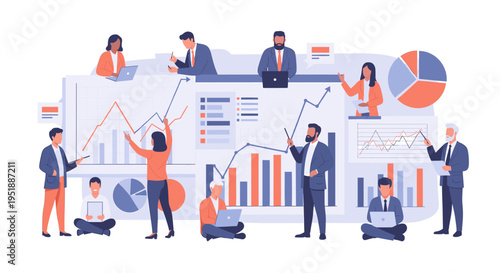 This illustration depicts a team meeting, suggesting collaboration and strategic planning. Ideal for websites, presentations, or marketing materials f