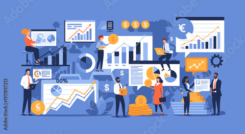 A confident businessman reviews financial data, symbolizing growth, prosperity, and strategic decision-making. Ideal for marketing materials related t