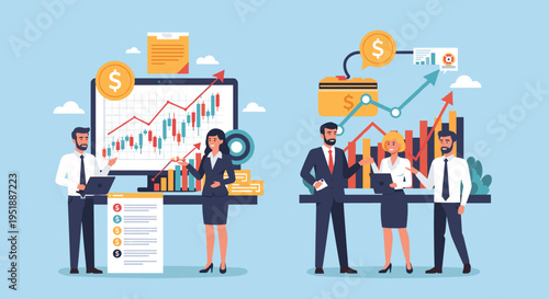 A confident businessman is focused on his laptop, conveying a sense of productivity and professional success. Perfect for illustrating business concep