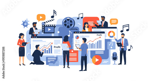 A confident businesswoman in a professional navy skirt and heels, captured in a stylish vector illustration. Perfect for marketing materials, blog pos