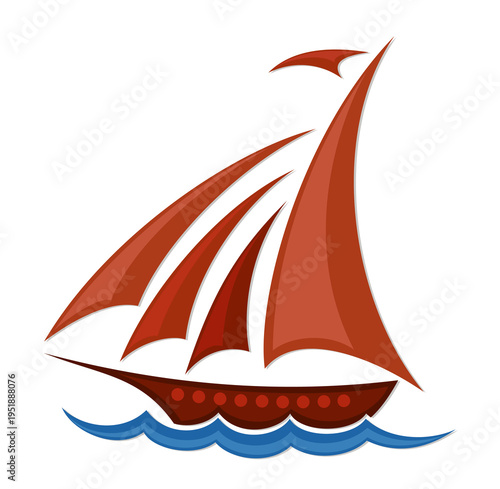 Ship with red Sail in the sea.