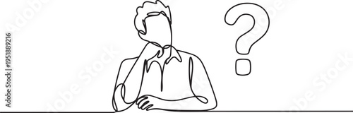 Man Thinking with Question Mark One Line Drawing person