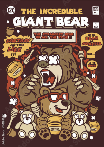 The incredible giant bear: vintage comic book cover with pop art