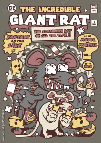 The incredible giant rat: vintage comic book cover with pop art
