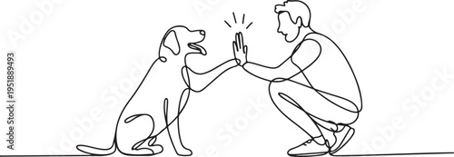 Dog and Man High Five Single Line Illustration friendship