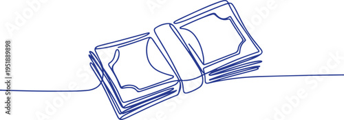 Blue Continuous Line Art Of Banknote Stack money banknotes