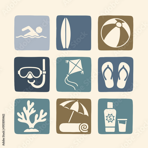 Beach Vacation Icon Set Graphics.