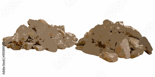 Two piles of brown rocky material isolated on a white background