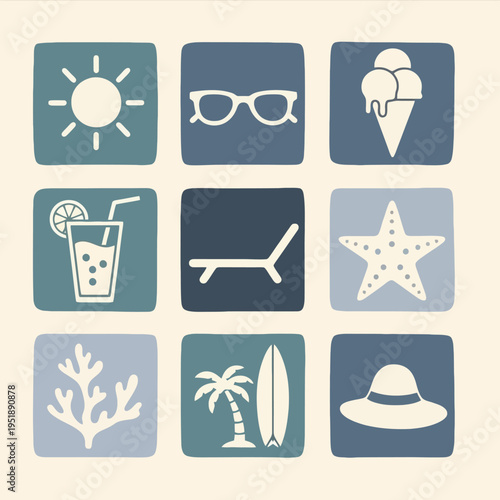 Summer Vacation Icon Set Graphics.