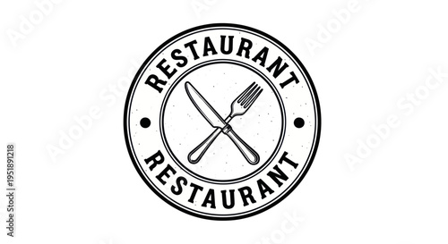 Restaurant logo with fork and knife symbol.