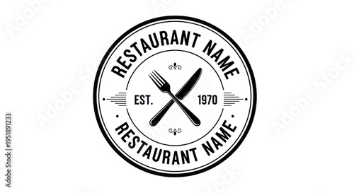Restaurant Name Logo With Fork and Knife Emblem.