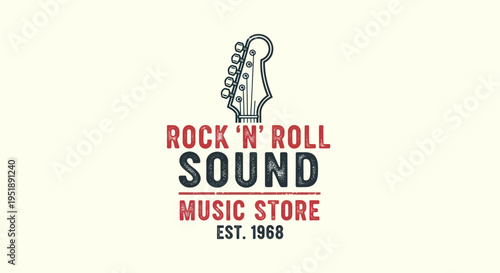 Rock n Roll Sound Music Store Logo with Guitar Headstock.