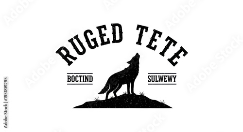 Rugged Tete logo with howling wolf silhouette on a hill, vintage design.