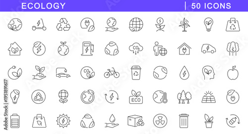 Ecology icon set. Eco icons in line style. Editable web icons ecofriendly, nature, recycle, eco, bio, power etc. Vector illustration.