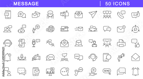 Message icon set. Chat icons in line style. Editable web icons for corversation, dialogue, communication and discussion. Vector illustration.