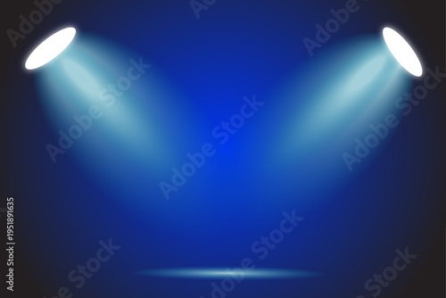 Abstract blue spotlight background with stage lighting for product display 