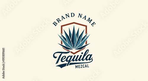 Tequila Mezcal Brand Name Logo Design with Agave Plant.