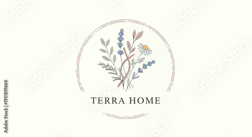 Konstfotografi Terra Home Logo with Botanical Illustration and Text.