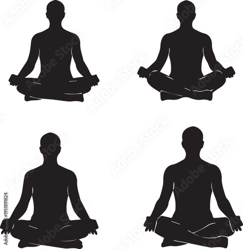 Yoga meditation man silhouettes in lotus position on transparent background