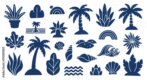 Tropical Island Elements Collection Silhouettes.